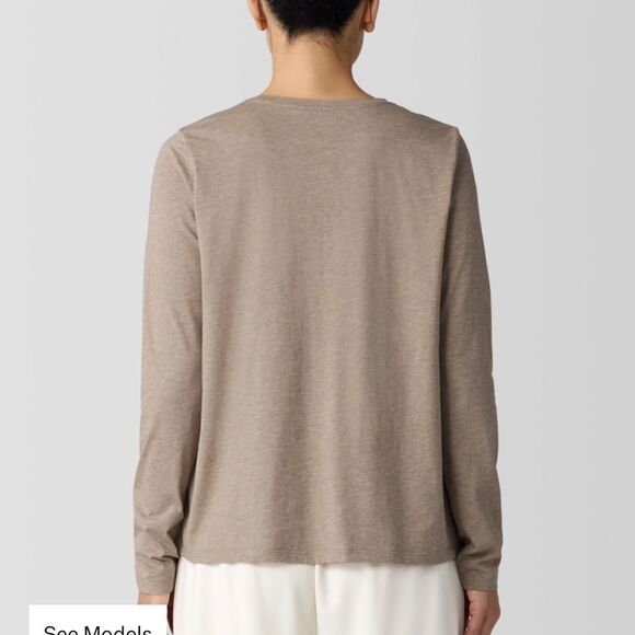 Eileen Fisher Mélange Fine Organic Cotton Jersey LongSlv T Color Biscuit XXS NWT - Picture 5 of 8